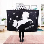 Personalized Miraculous Unicorn Hoodie Blanket - Black & White