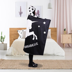 Personalized Miraculous Unicorn Hoodie Blanket - Black & White