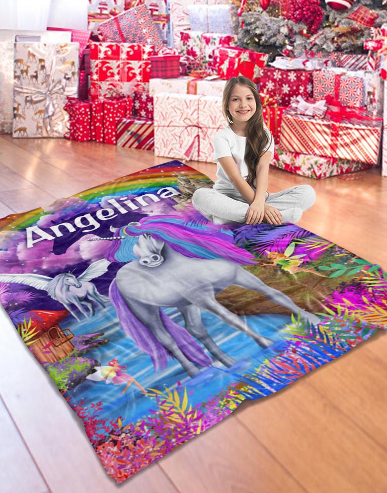 Custom Magical Unicorn Wonderland Premium Fleece Blanket