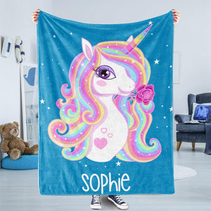 Personalized Magical Unicorn Fleece Blanket - 3 Colors Available